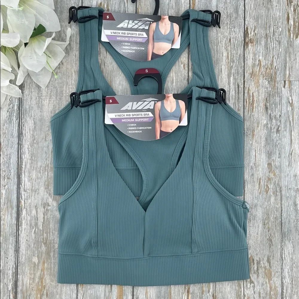 Women’s V-Neck Rib Sports Bra Medium-Impact 2-Pack Size S